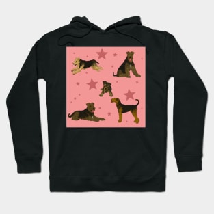 Airedale Terriers Pattern Stars Pink Hoodie